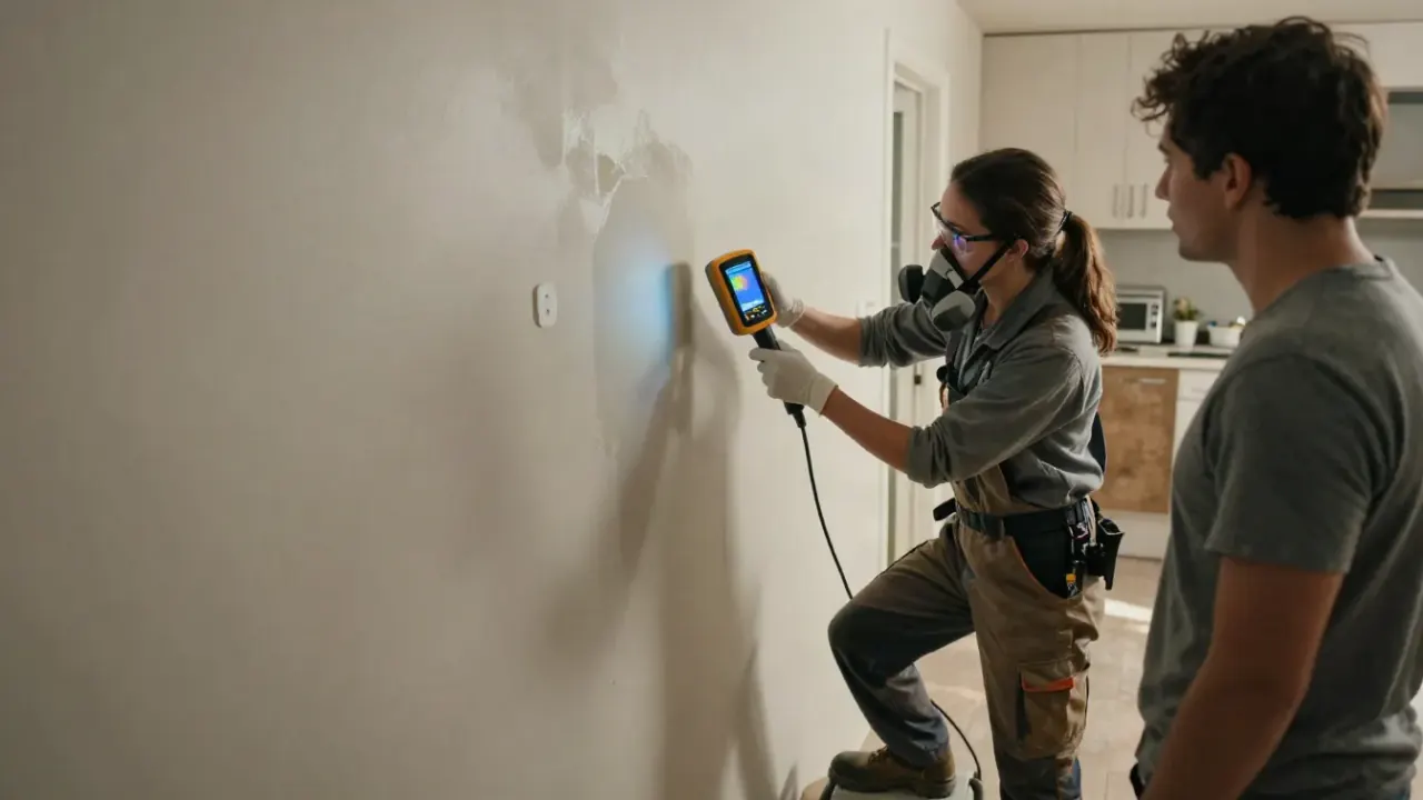 Water Damage, Fire Damage, Mold Remediation in Azle: restoration technician demonstrating a thermal imaging camera's display