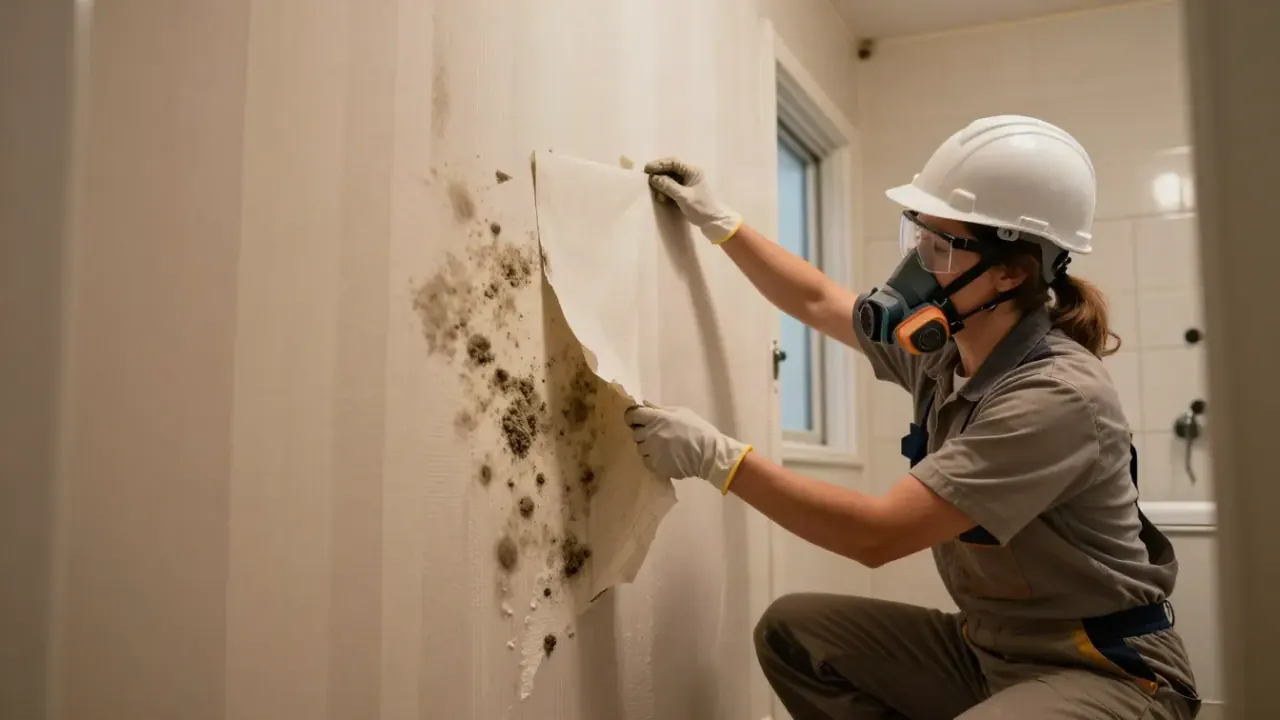 Water Damage, Fire Damage, Mold Remediation in Azle: close-up of a restoration technician's gloved hands carefully peeling